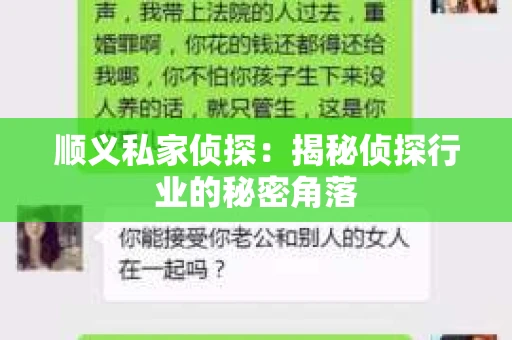 顺义私家侦探：揭秘侦探行业的秘密角落